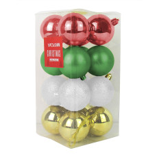 Set palline natalizie 50mm verdi rosse bianche oro palle natale box 16pz ganci