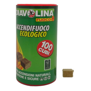 Diavolina accendifuoco ecologica naturale 100 cubi stufe camini barbecue