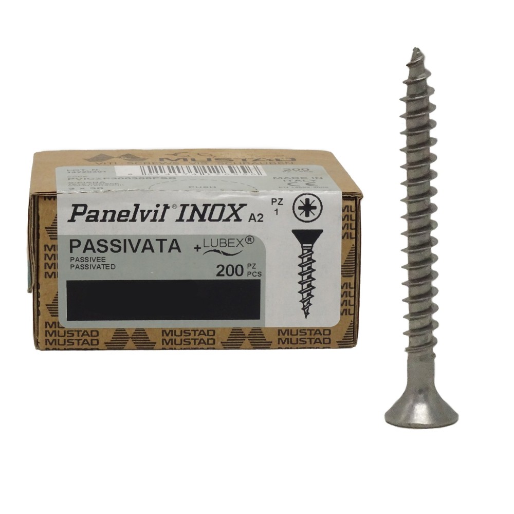 Viti acciaio inox A2 testa svasata piana Panel-vit Mustad legno lamiere esterni